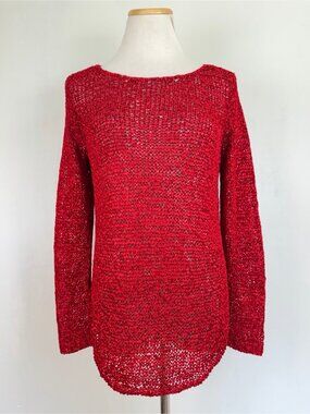 Chicos Sweater Top Size 0 NWT Red Open Weave Pullover